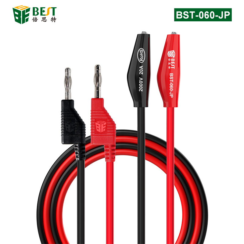BST-060-JP 超導(dǎo)傳輸疊插香蕉插頭轉(zhuǎn)鱷魚(yú)夾子線 4mm燈籠頭轉(zhuǎn)鱷魚(yú)夾試驗(yàn)線 純銅4mm香蕉插頭轉(zhuǎn)鱷魚(yú)夾高壓測(cè)試線萬(wàn)用表雙頭夾子線 2000V20A大電流